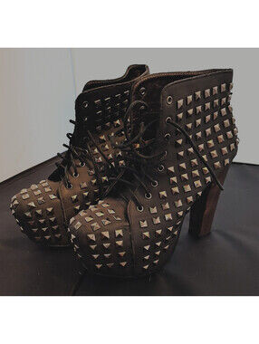 Shoe Republic LA heels womens size 7 lace-up studded platform black ankle boots